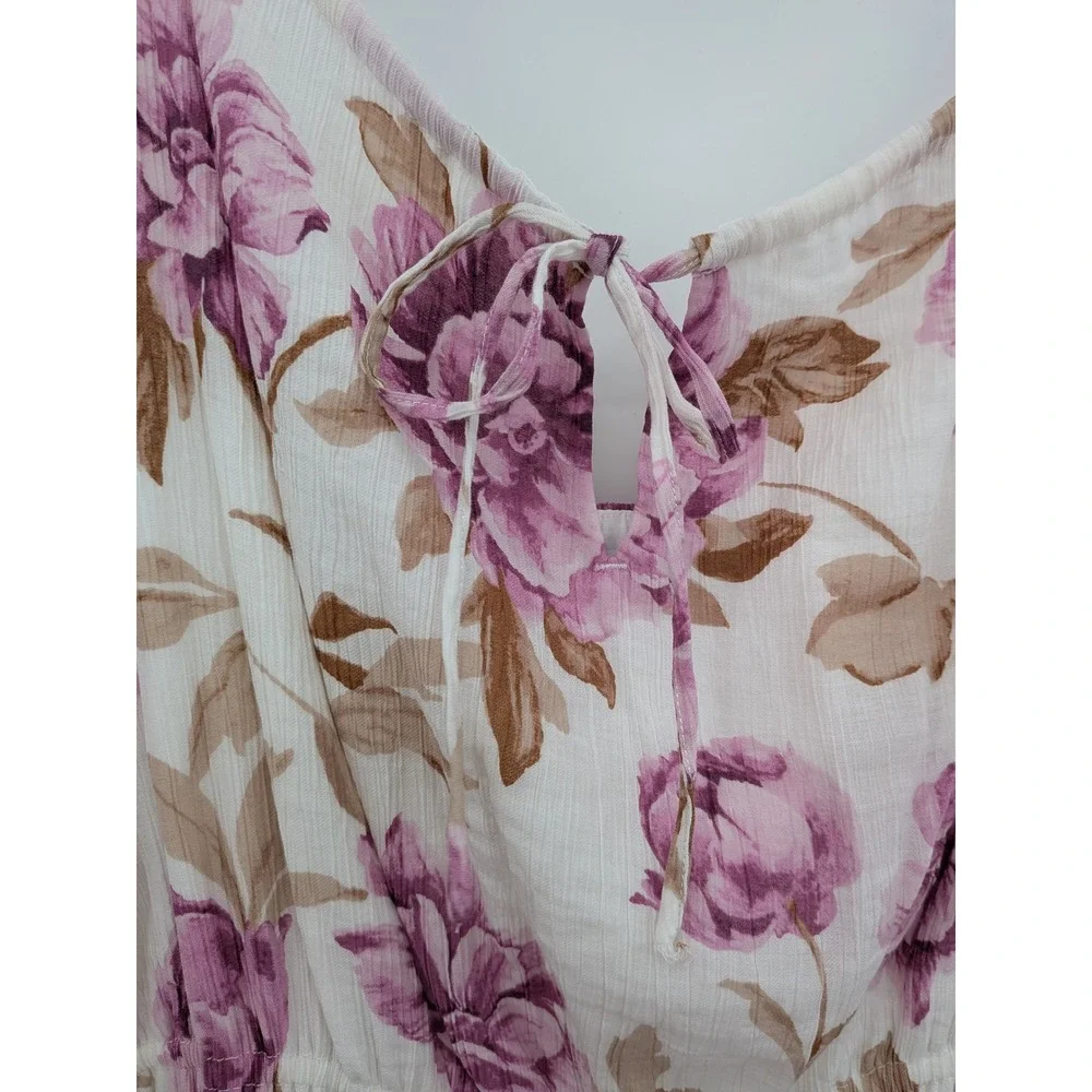 Cottagecore Milkmaid Boho Abercrombie & Fitch Floral Purple Cream L Maxi Dress